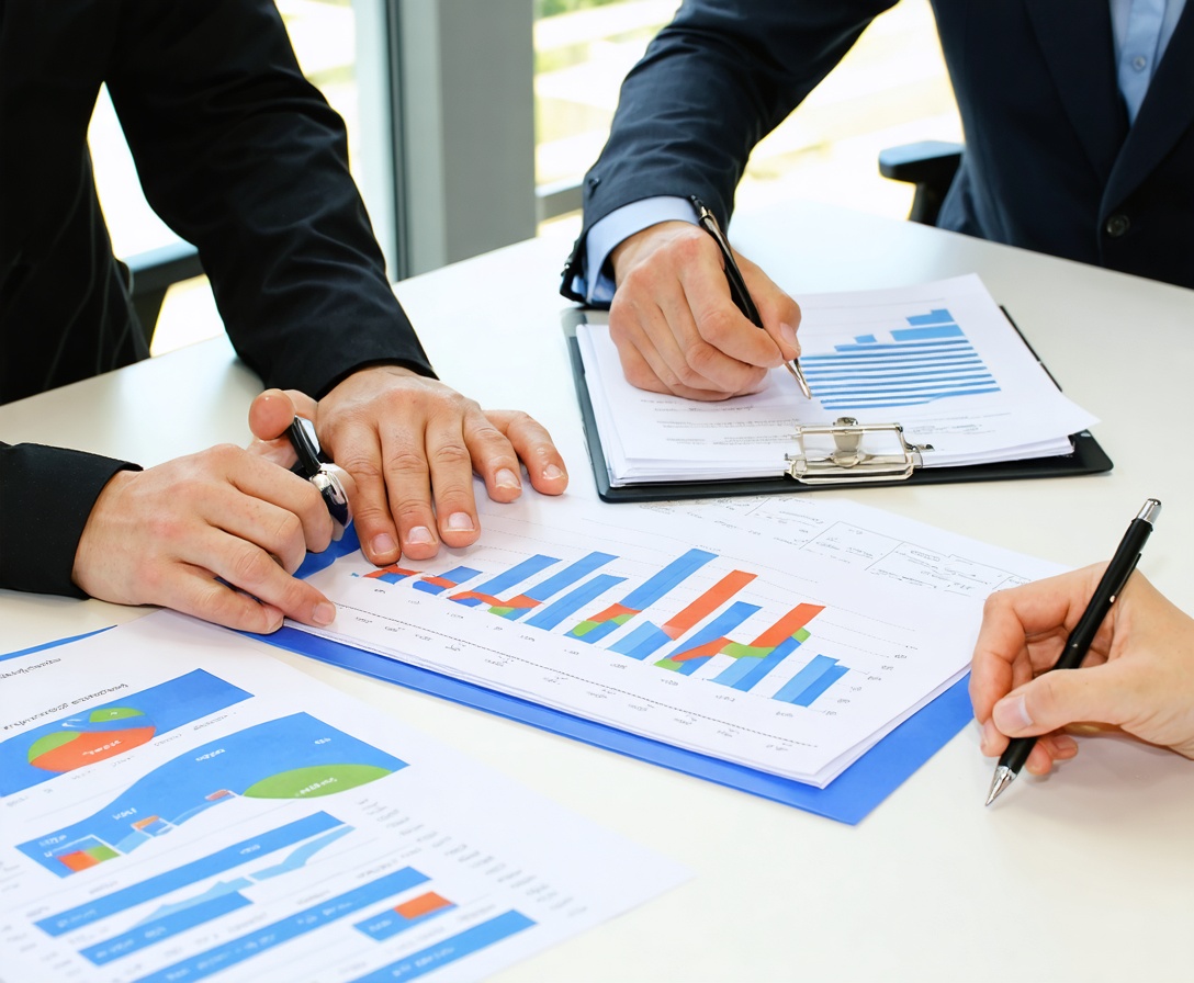 A financial architect in a serious discussion with a client across a modern desk