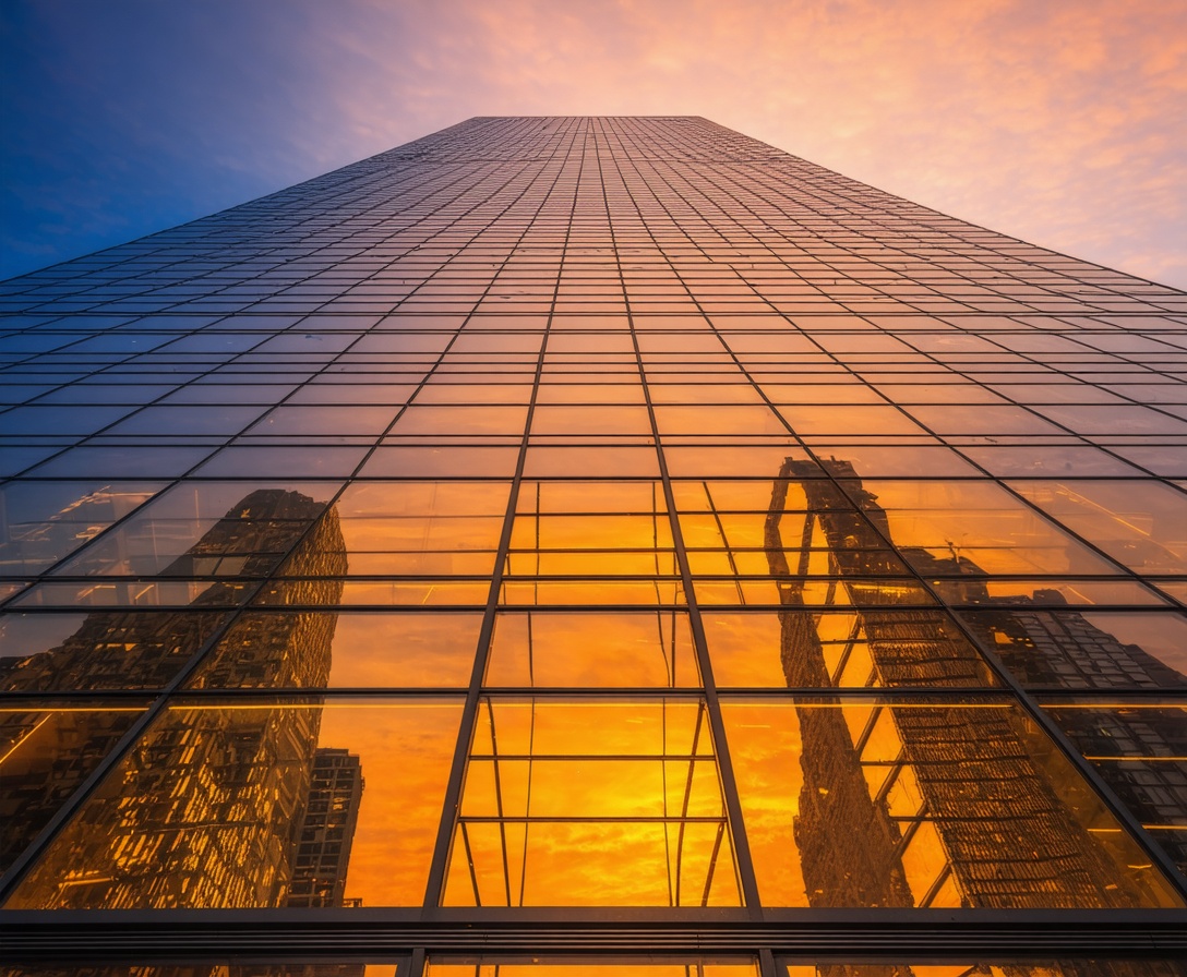 Modern glass skyscraper representing architectural financial growth